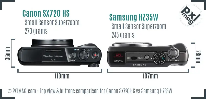 Canon SX720 HS vs Samsung HZ35W top view buttons comparison