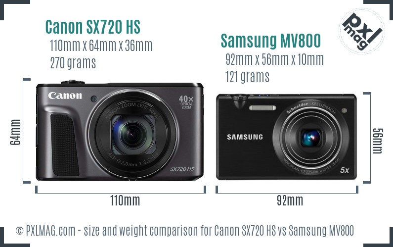 Canon SX720 HS vs Samsung MV800 size comparison
