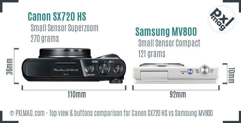 Canon SX720 HS vs Samsung MV800 top view buttons comparison