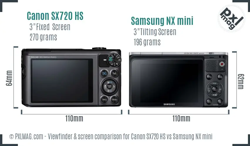 Canon SX720 HS vs Samsung NX mini Screen and Viewfinder comparison