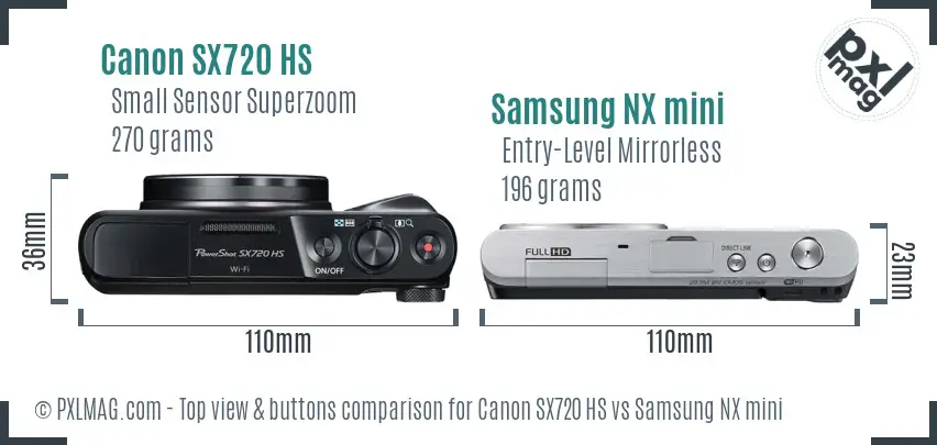 Canon SX720 HS vs Samsung NX mini top view buttons comparison