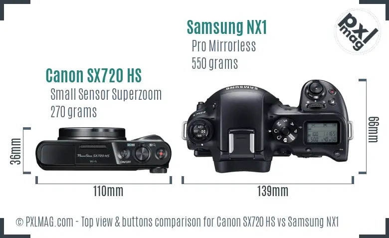 Canon SX720 HS vs Samsung NX1 top view buttons comparison