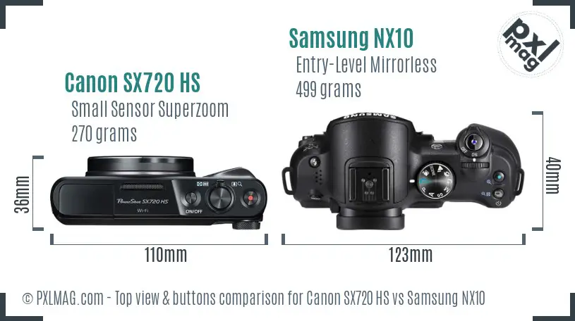 Canon SX720 HS vs Samsung NX10 top view buttons comparison