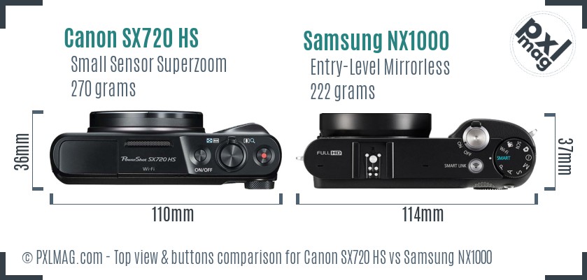 Canon SX720 HS vs Samsung NX1000 top view buttons comparison