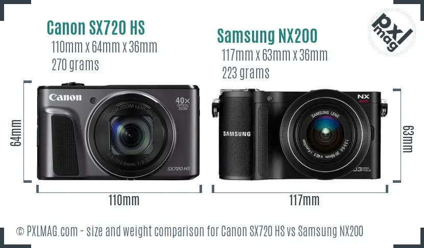 Canon SX720 HS vs Samsung NX200 size comparison Canon SX720 HS vs Samsung NX200 size comparison