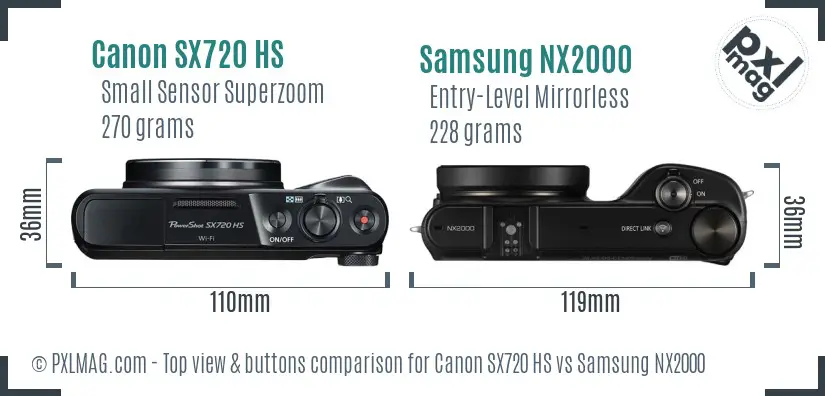 Canon SX720 HS vs Samsung NX2000 top view buttons comparison