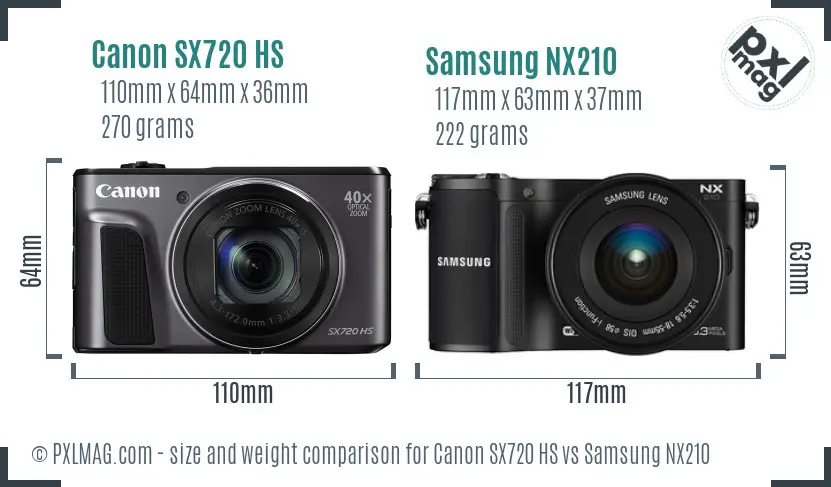 Canon SX720 HS vs Samsung NX210 size comparison