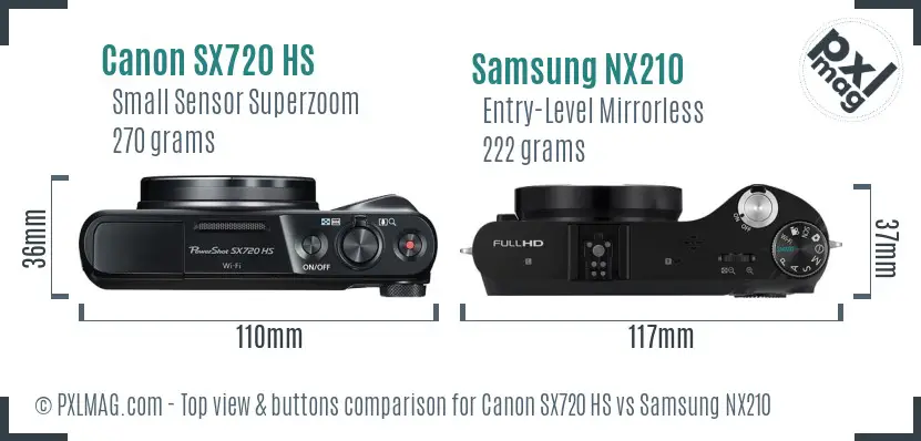 Canon SX720 HS vs Samsung NX210 top view buttons comparison