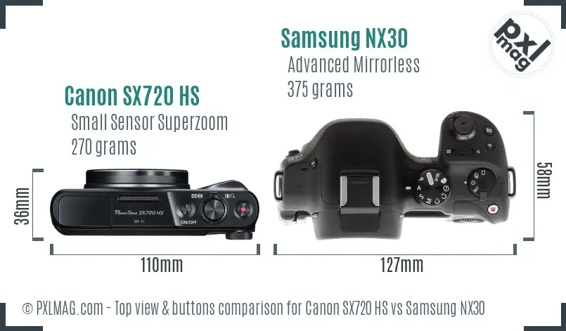 Canon SX720 HS vs Samsung NX30 top view buttons comparison