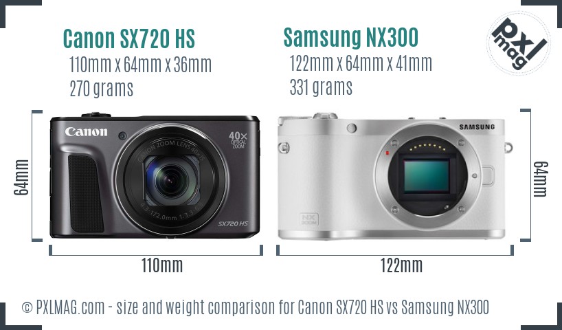 Canon SX720 HS vs Samsung NX300 size comparison Canon SX720 HS vs Samsung NX300 size comparison