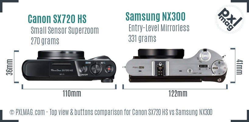 Canon SX720 HS vs Samsung NX300 top view buttons comparison