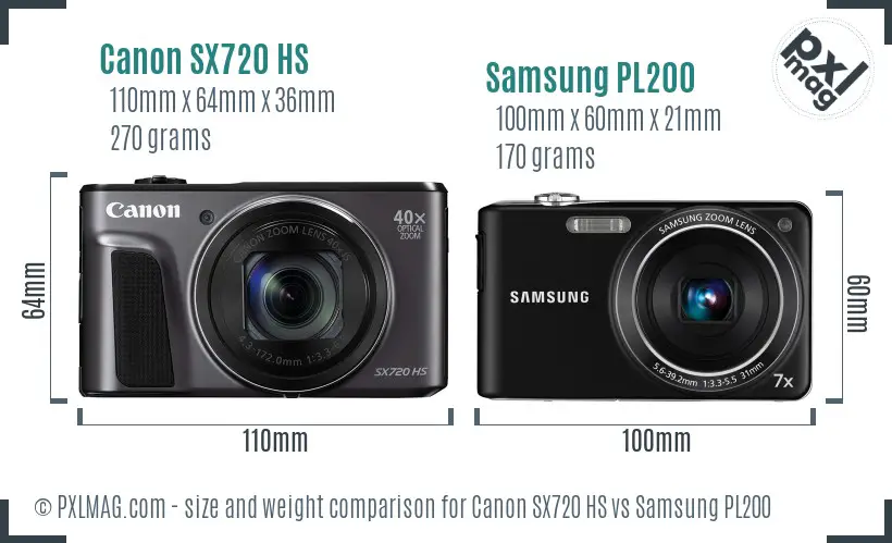 Canon SX720 HS vs Samsung PL200 size comparison