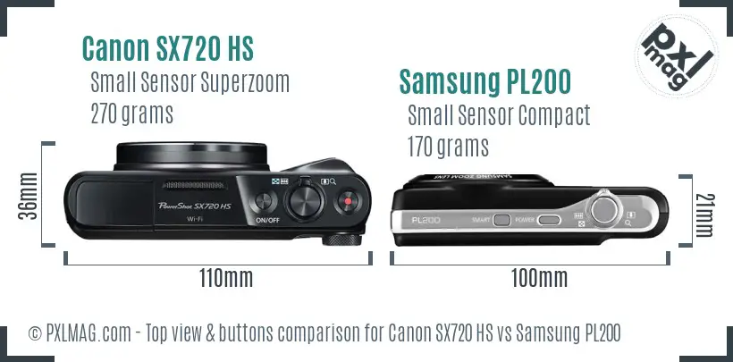 Canon SX720 HS vs Samsung PL200 top view buttons comparison