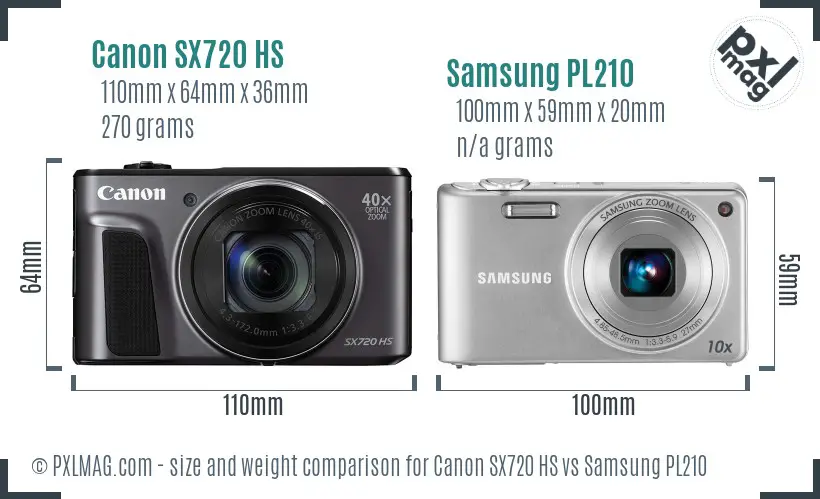 Canon SX720 HS vs Samsung PL210 size comparison Canon SX720 HS vs Samsung PL210 size comparison