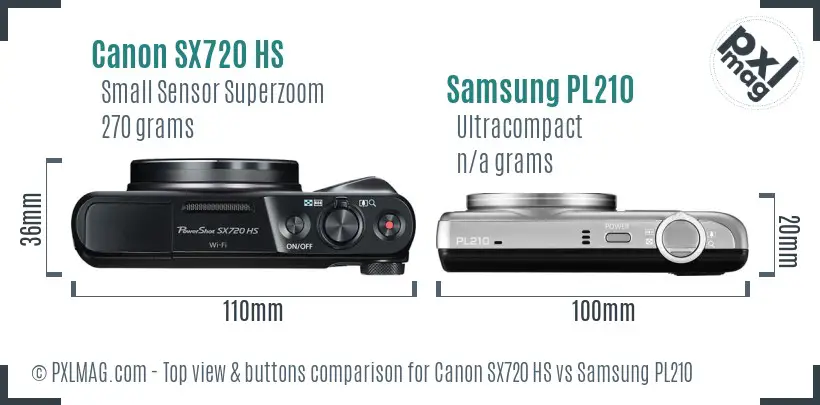 Canon SX720 HS vs Samsung PL210 top view buttons comparison Canon SX720 HS vs Samsung PL210 top view buttons comparison