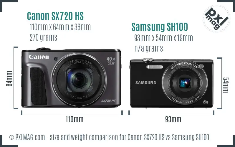 Canon SX720 HS vs Samsung SH100 size comparison Canon SX720 HS vs Samsung SH100 size comparison