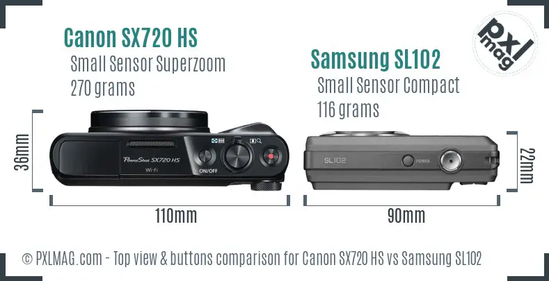 Canon SX720 HS vs Samsung SL102 top view buttons comparison