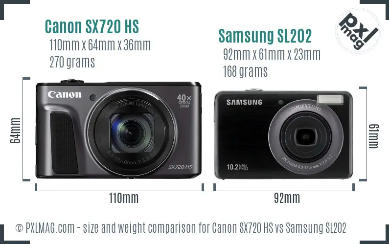 Canon SX720 HS vs Samsung SL202 size comparison