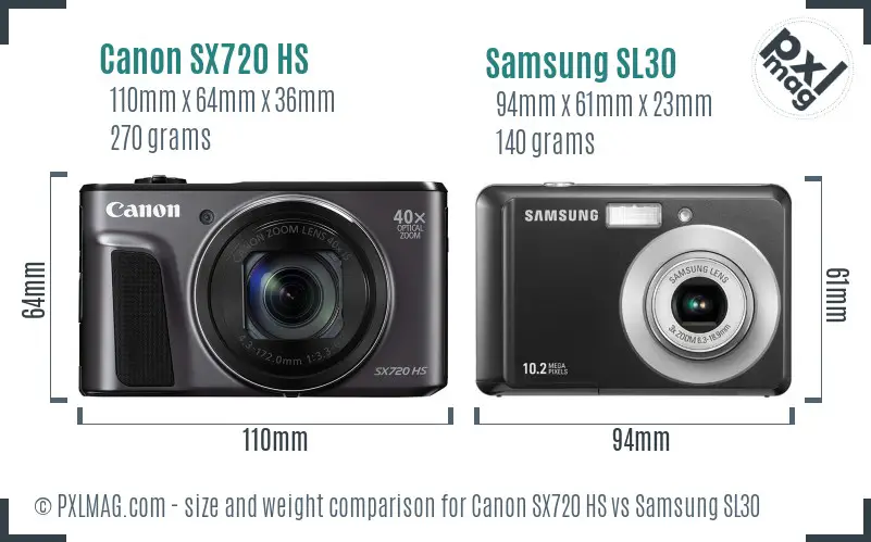 Canon SX720 HS vs Samsung SL30 size comparison