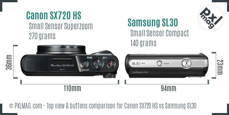 Canon SX720 HS vs Samsung SL30 top view buttons comparison