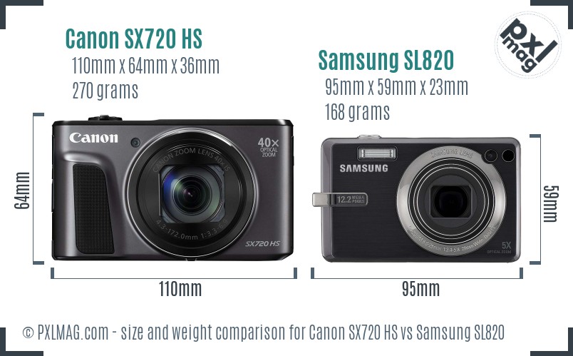 Canon SX720 HS vs Samsung SL820 size comparison