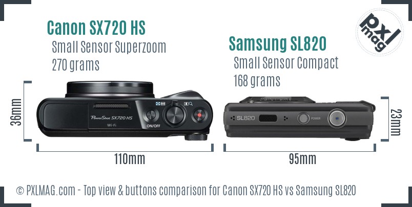 Canon SX720 HS vs Samsung SL820 top view buttons comparison