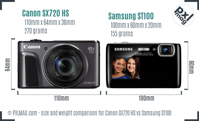 Canon SX720 HS vs Samsung ST100 size comparison