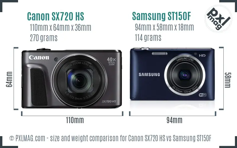 Canon SX720 HS vs Samsung ST150F size comparison