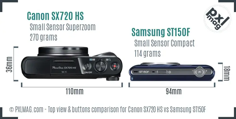 Canon SX720 HS vs Samsung ST150F top view buttons comparison