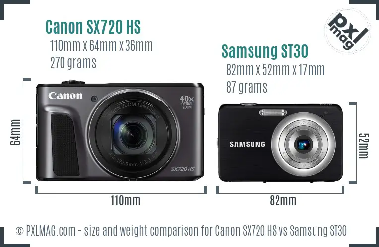 Canon SX720 HS vs Samsung ST30 size comparison