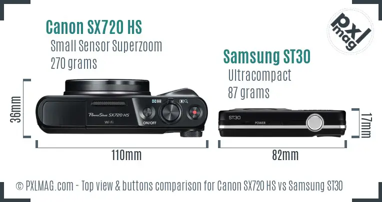 Canon SX720 HS vs Samsung ST30 top view buttons comparison