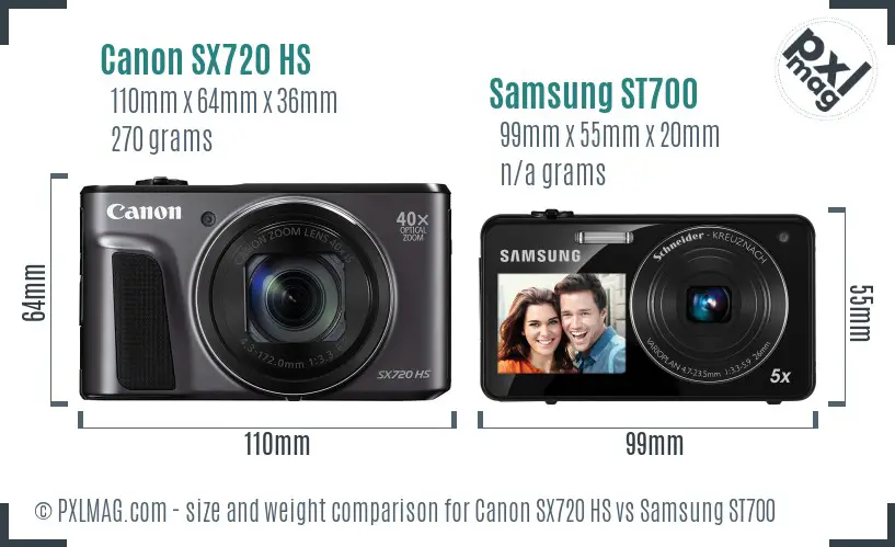 Canon SX720 HS vs Samsung ST700 size comparison