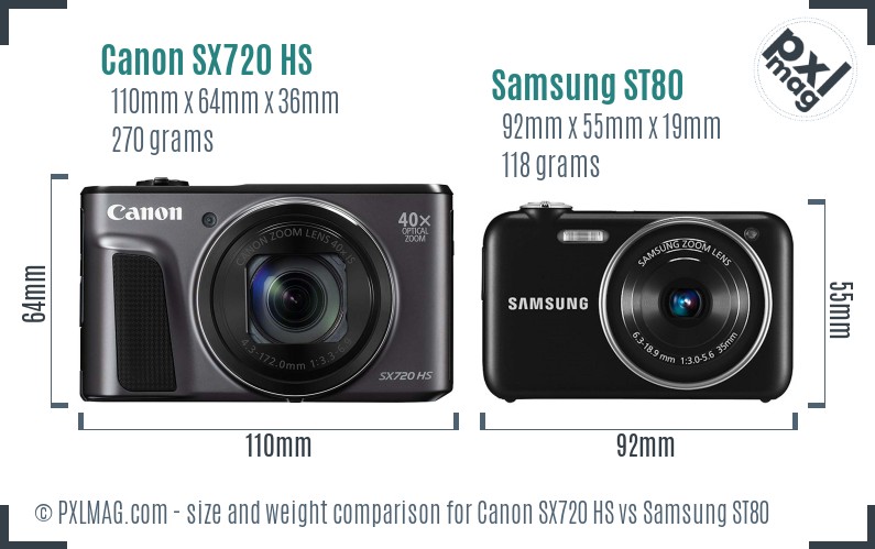 Canon SX720 HS vs Samsung ST80 size comparison