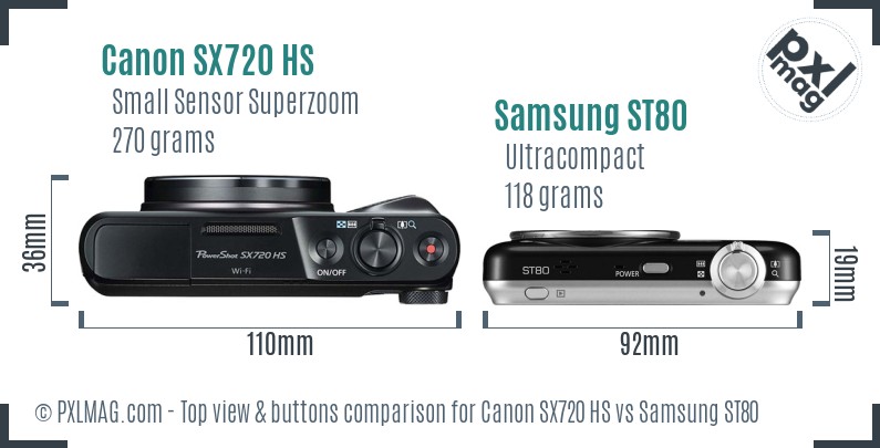 Canon SX720 HS vs Samsung ST80 top view buttons comparison