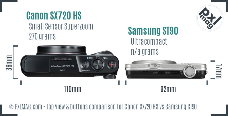 Canon SX720 HS vs Samsung ST90 top view buttons comparison