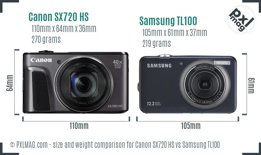 Canon SX720 HS vs Samsung TL100 size comparison