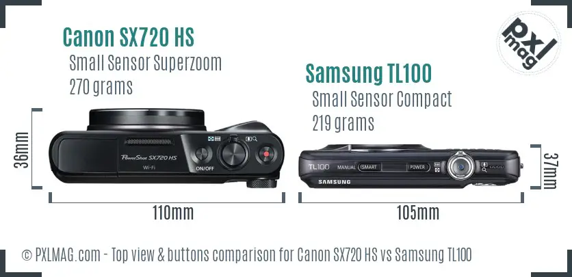 Canon SX720 HS vs Samsung TL100 top view buttons comparison