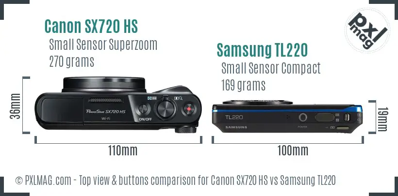 Canon SX720 HS vs Samsung TL220 top view buttons comparison