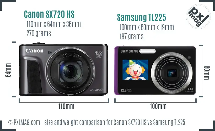 Canon SX720 HS vs Samsung TL225 size comparison Canon SX720 HS vs Samsung TL225 size comparison