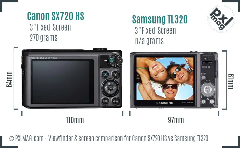 Canon SX720 HS vs Samsung TL320 Screen and Viewfinder comparison