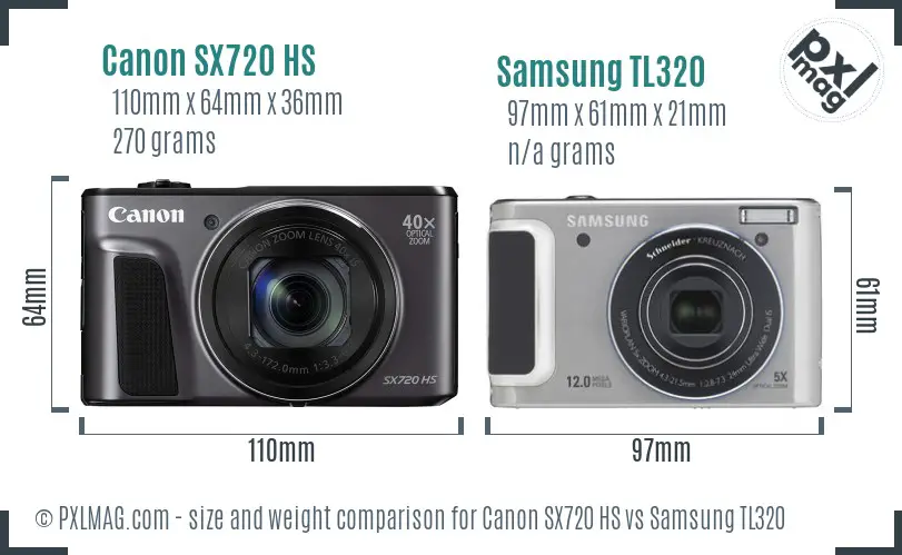 Canon SX720 HS vs Samsung TL320 size comparison