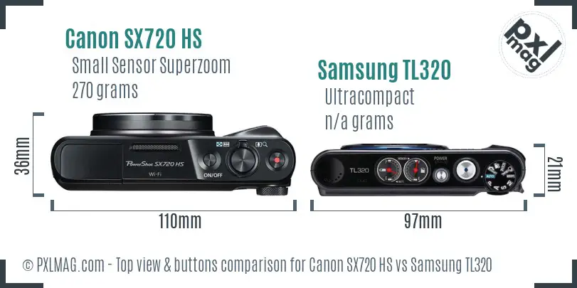 Canon SX720 HS vs Samsung TL320 top view buttons comparison
