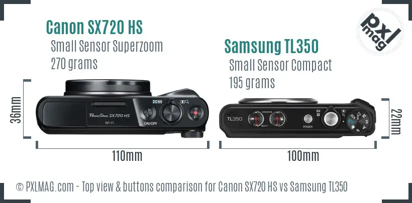 Canon SX720 HS vs Samsung TL350 top view buttons comparison