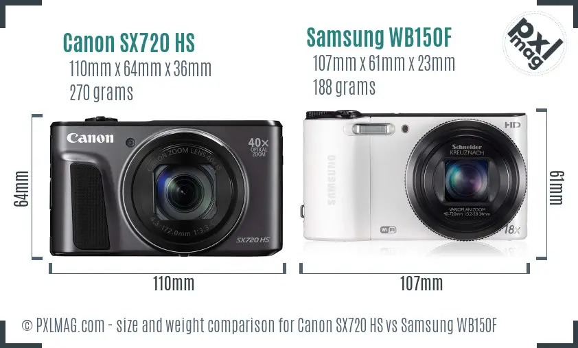 Canon SX720 HS vs Samsung WB150F size comparison Canon SX720 HS vs Samsung WB150F size comparison