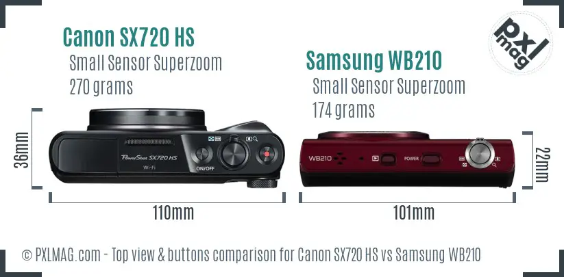 Canon SX720 HS vs Samsung WB210 top view buttons comparison