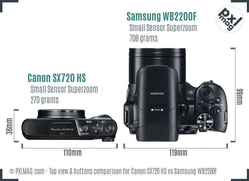 Canon SX720 HS vs Samsung WB2200F top view buttons comparison