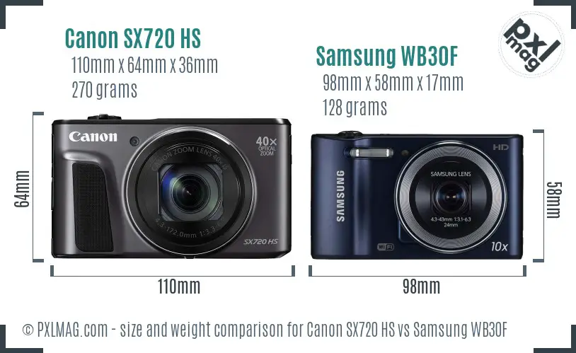 Canon SX720 HS vs Samsung WB30F size comparison