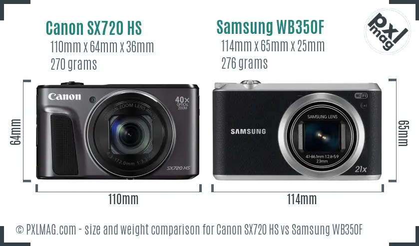 Canon SX720 HS vs Samsung WB350F size comparison