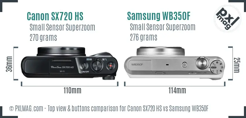 Canon SX720 HS vs Samsung WB350F top view buttons comparison