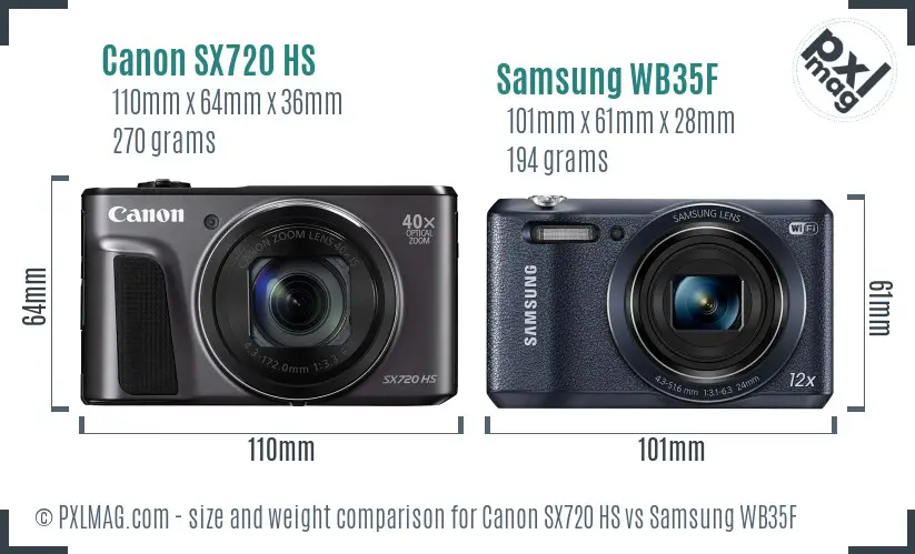 Canon SX720 HS vs Samsung WB35F size comparison